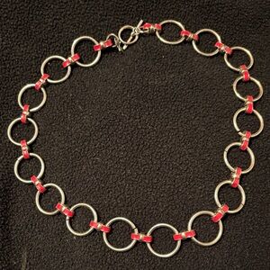 Banana Republic Red and Silver Circle Link Necklace